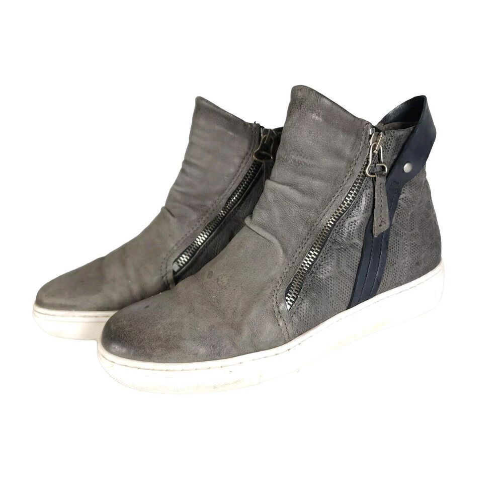 Miz Mooz Women's Lulu US 8,5 EU 39 Gray Leather High Top Zip Up Sneakers Shoes